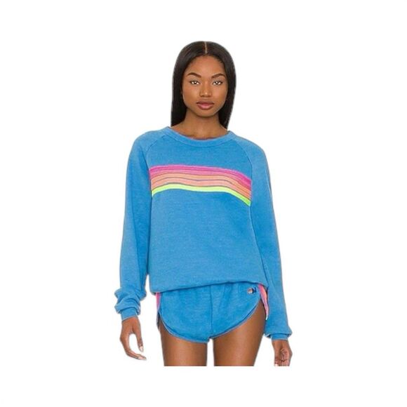 Aviator Nation Tops - Aviator Nation Small Blue Crewneck Sweatshirt with Neon Stripes